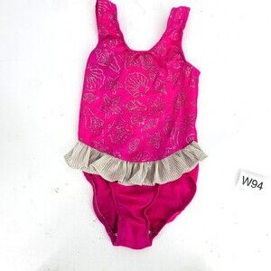 Vintage 1990’s Girl’s Swimsuit Pink Silver Made in USA 6X Candlesticks USA Made